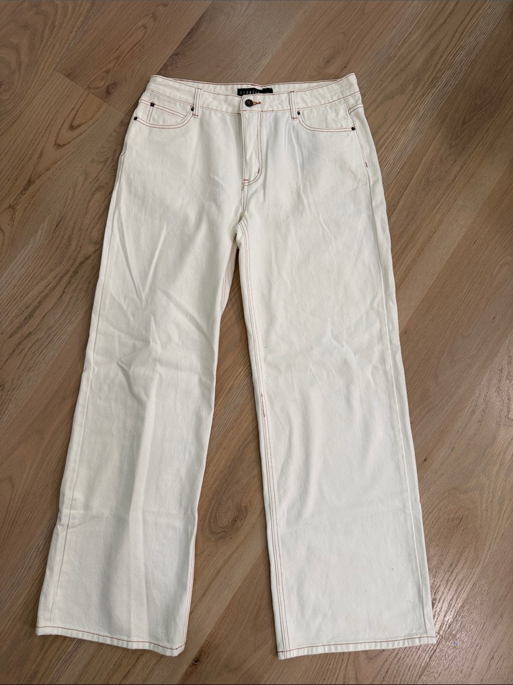 NWT Lioness Top Model Jeans Porcelain White Contrast Stitch Wide Leg Size Large